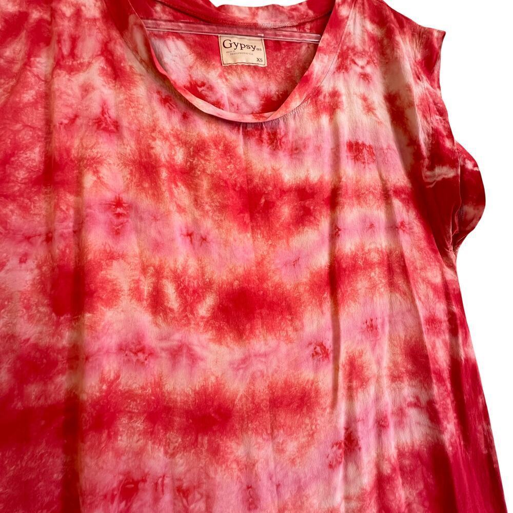 Gypsy 05 100% Silk Red Tie Dye Midi Maxi Dress Womens Sz. XS Hipster Boho Chic - Picture 4 of 13
